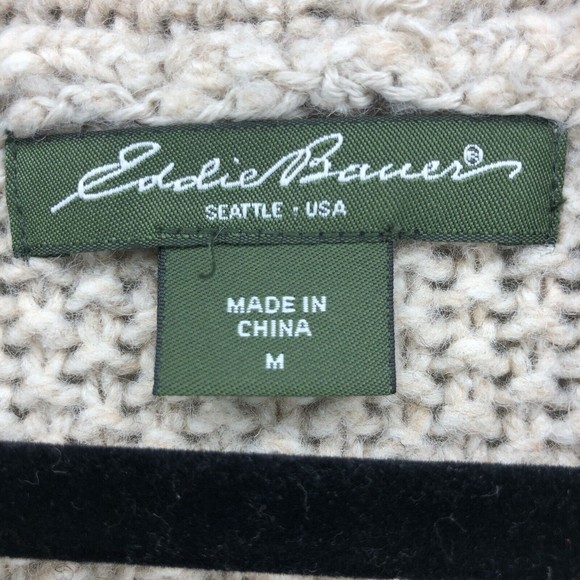 Eddie Bauer Women's Medium Beige Chunky Knit Sleeveless Cardigan Sweater - Picture 3 of 4